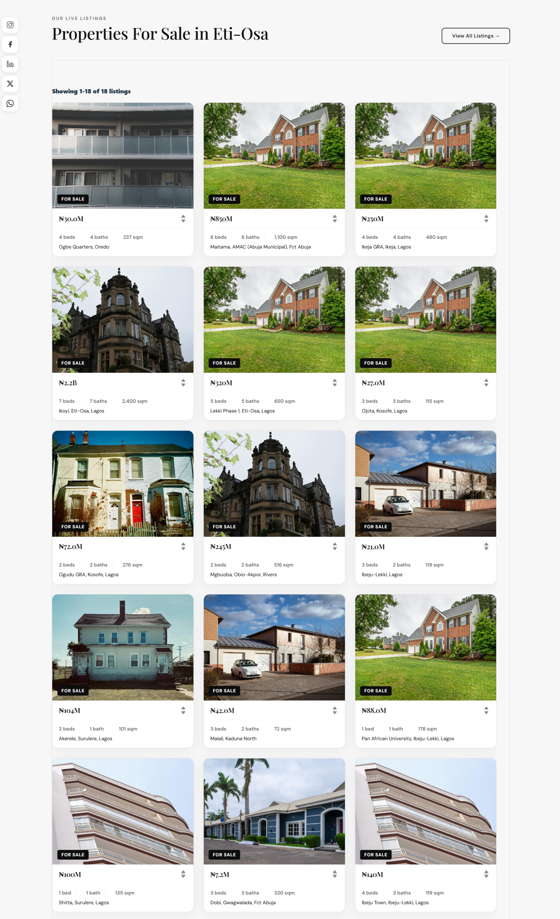 Smart Estate IDX Listings grid, verified Nigerian inventory