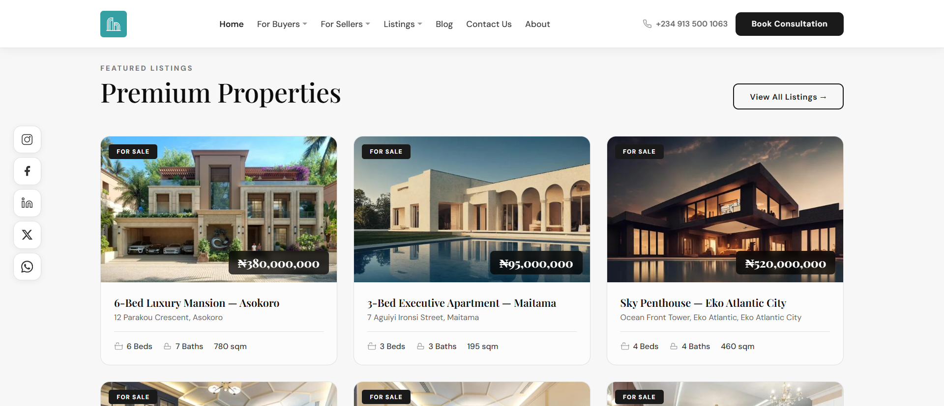 Premium Properties featured-listings block on a Smart Estate realtor website